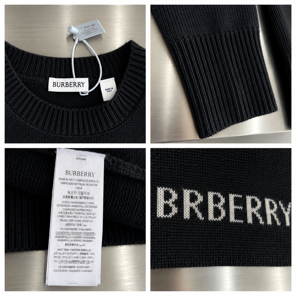 [BURBERRY] 버버리 승마 기사 로고 울 캐시미어 블렌드 니트