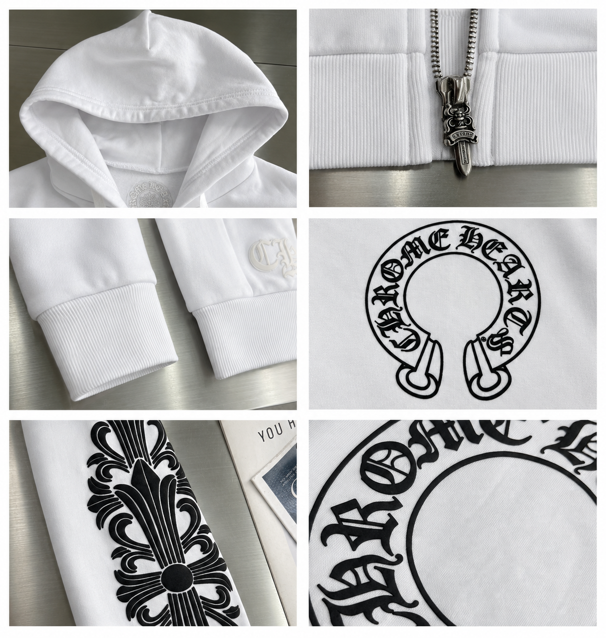 [CHROME HEARTS] 크롬하츠 홀스슈 기린 그래픽 후드 집업 화이트