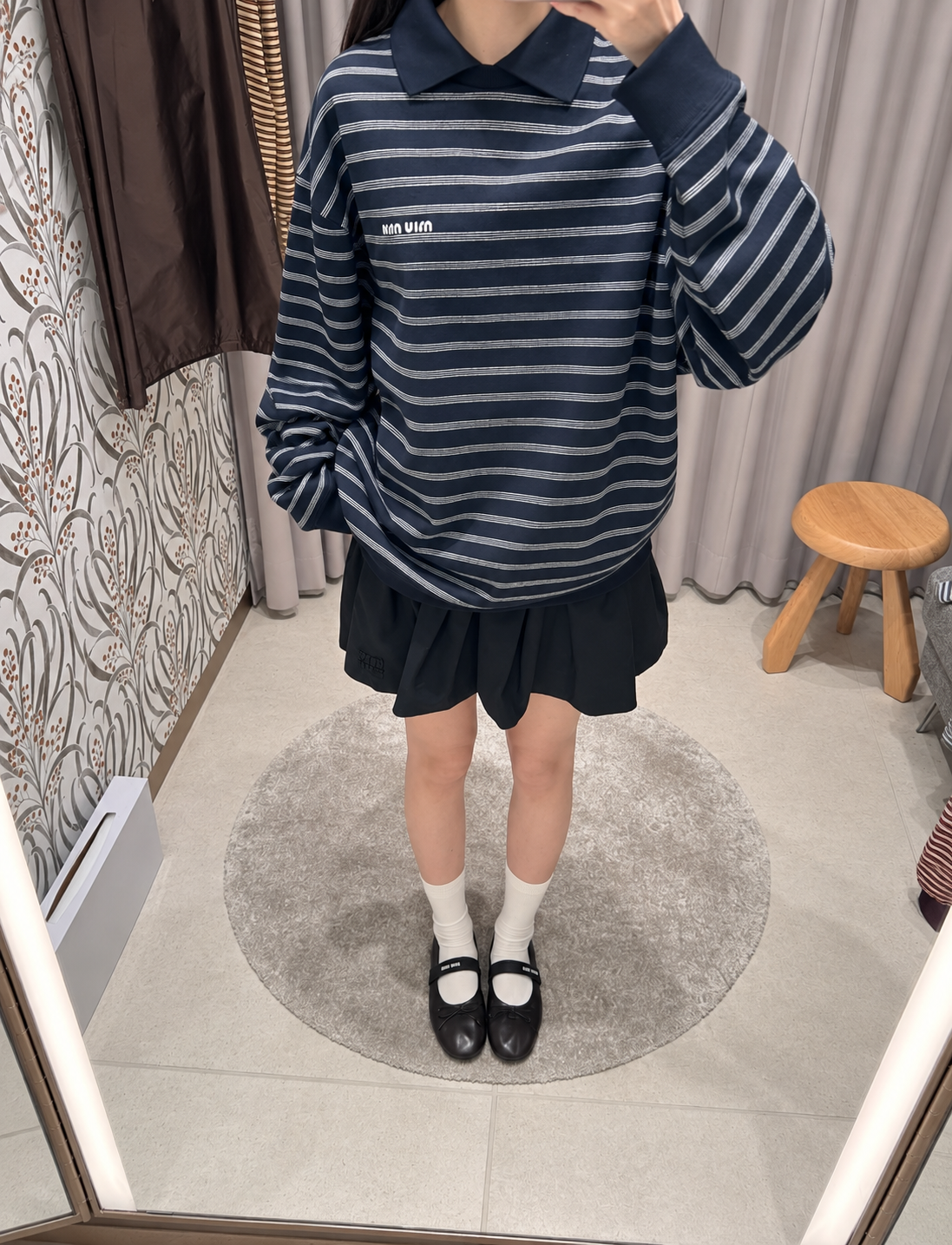 [MIU MIU] 미우미우 스트라이프 폴로 카라 긴팔 티셔츠