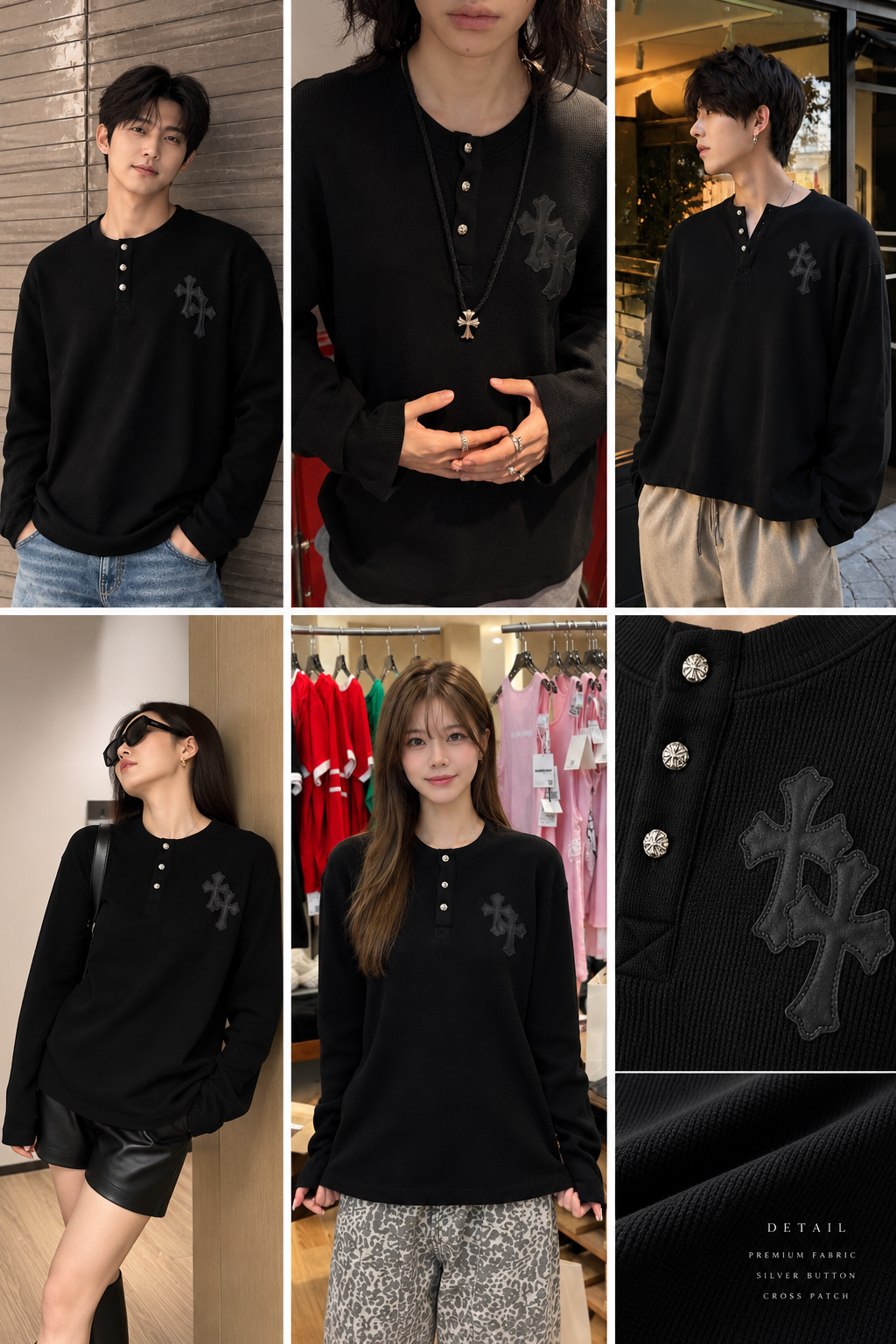 [Chrome Hearts] 크롬하츠 크로스 아플리케 헨리넥 긴팔 티셔츠
