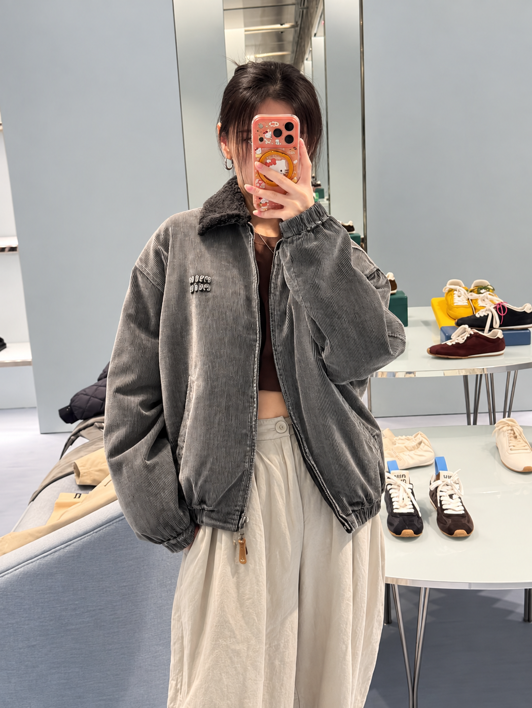 [Miu Miu] 미우미우 벨벳 칼라 코듀로이 집업 재킷