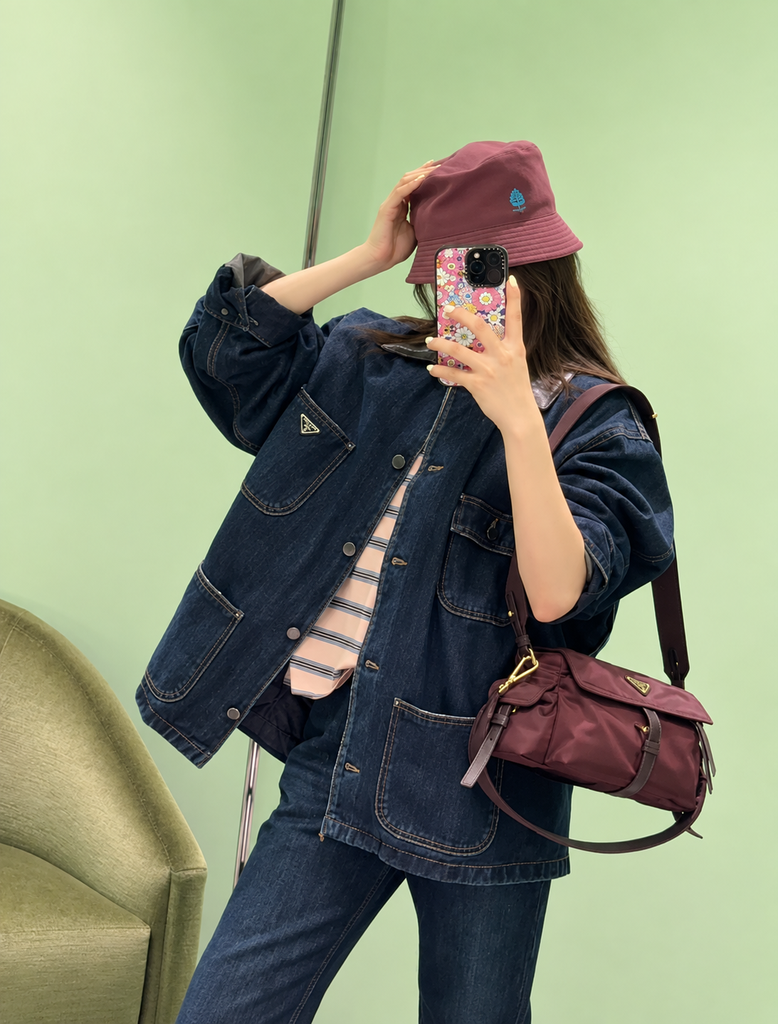 [PRADA] 프라다 레더 칼라 데님 재킷 & 퀼팅 베스트