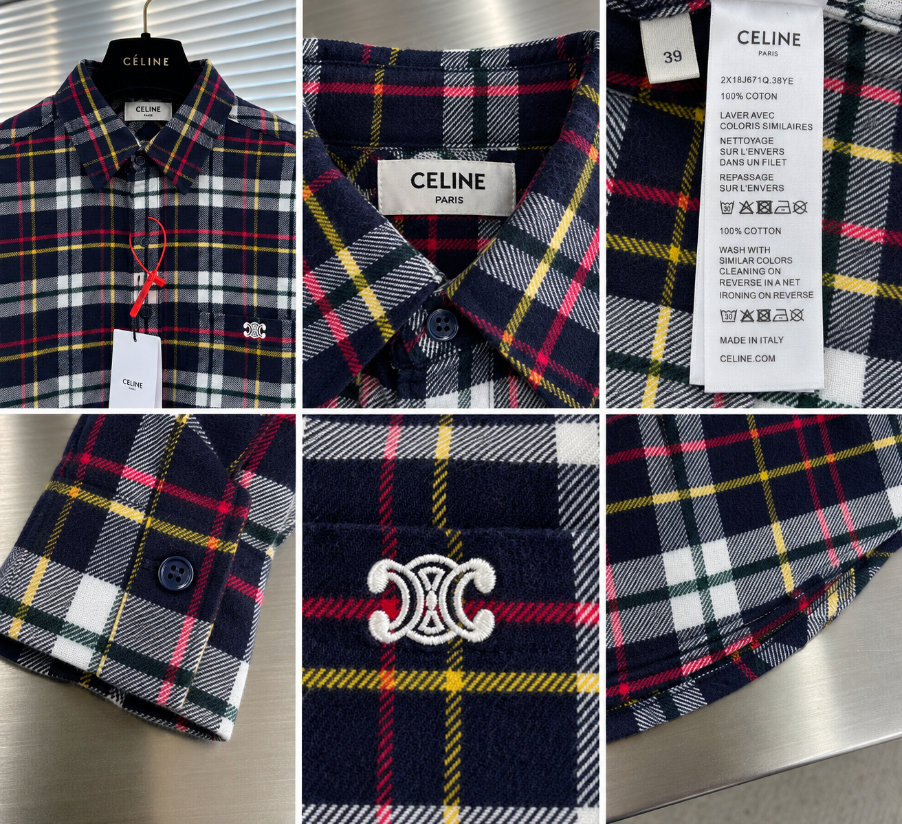 [CELINE] 셀린 로고 체크 셔츠