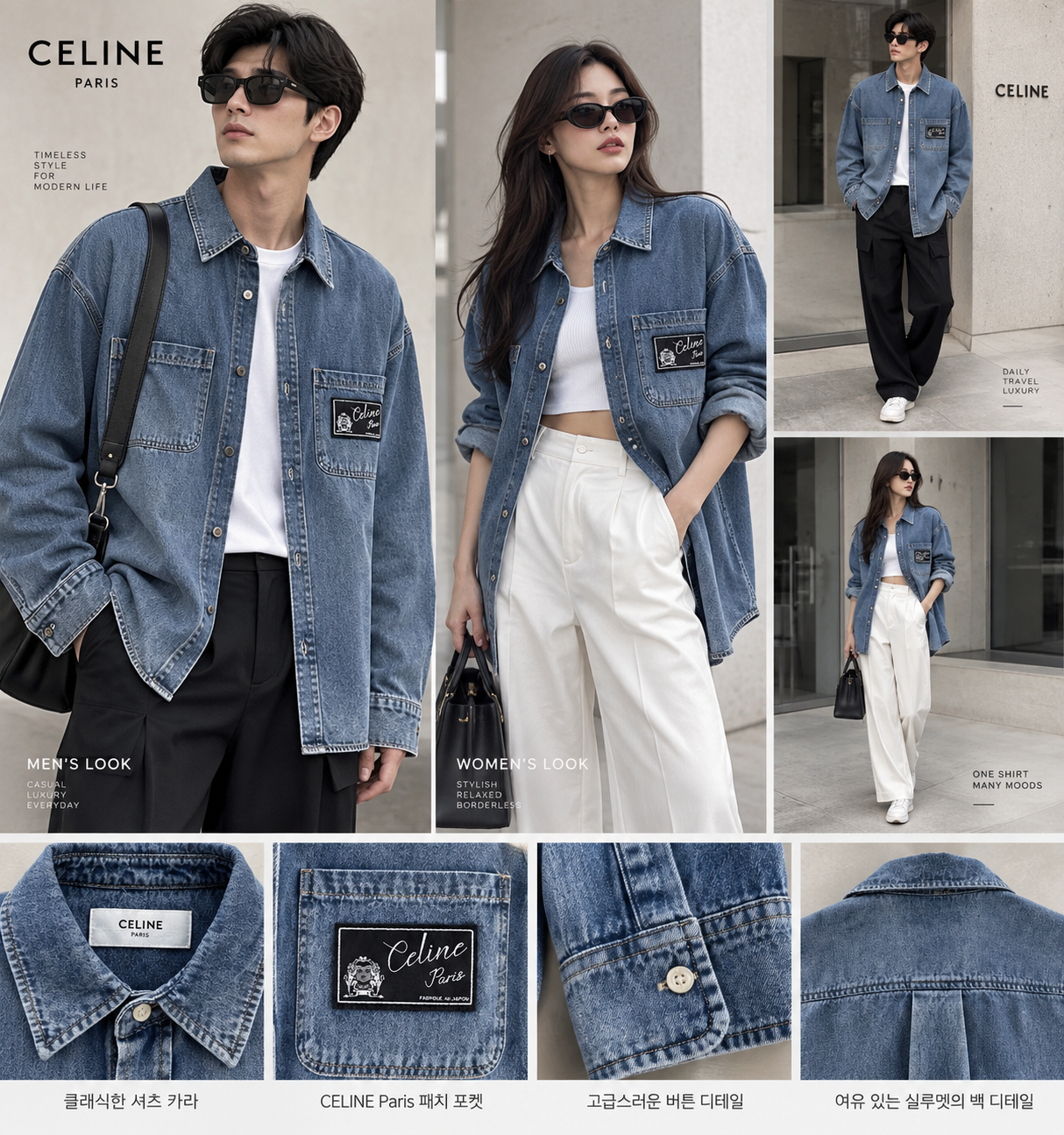 [CELINE] 셀린 파리 라벨 패치워크 데님 셔츠
