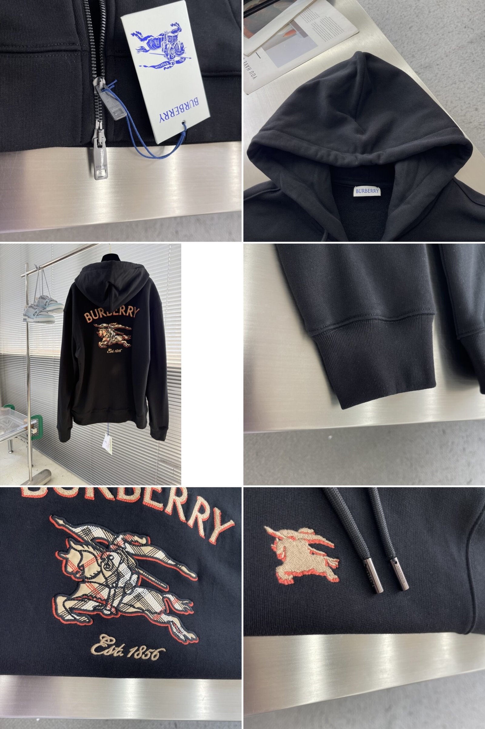 [BURBERRY] 버버리 승마 기사 로고 자수 체크 집업 후드티