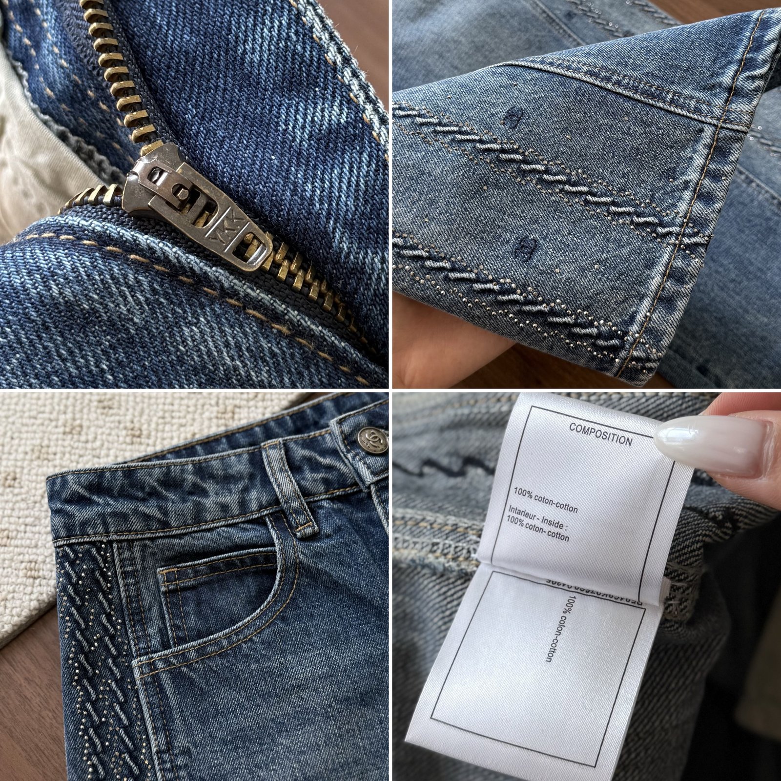 [CHANEL] 샤넬 크리스탈 디테일 와이드 데님 팬츠