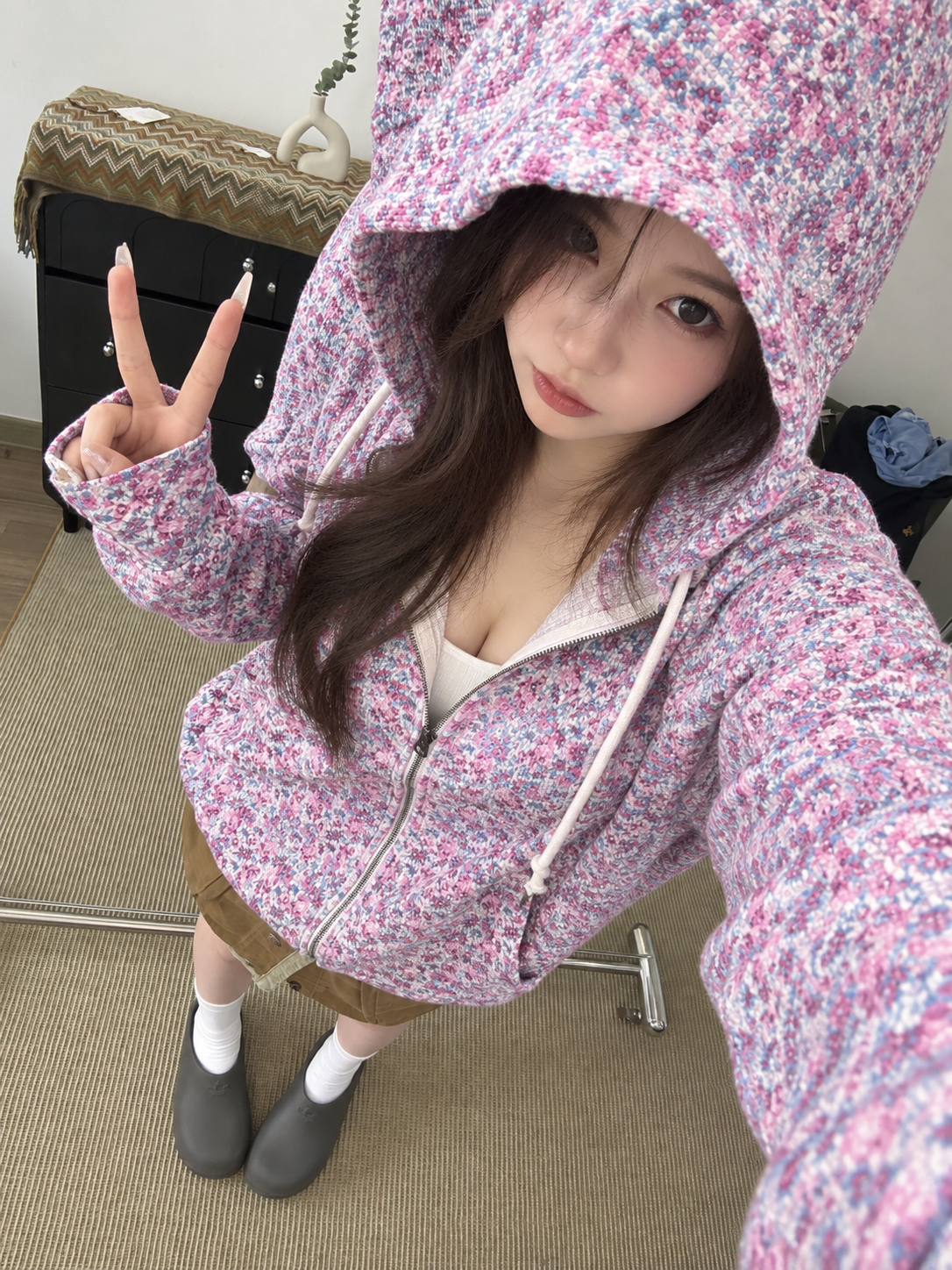 [STUSSY] 스투시 플라워 와플 후드 집업