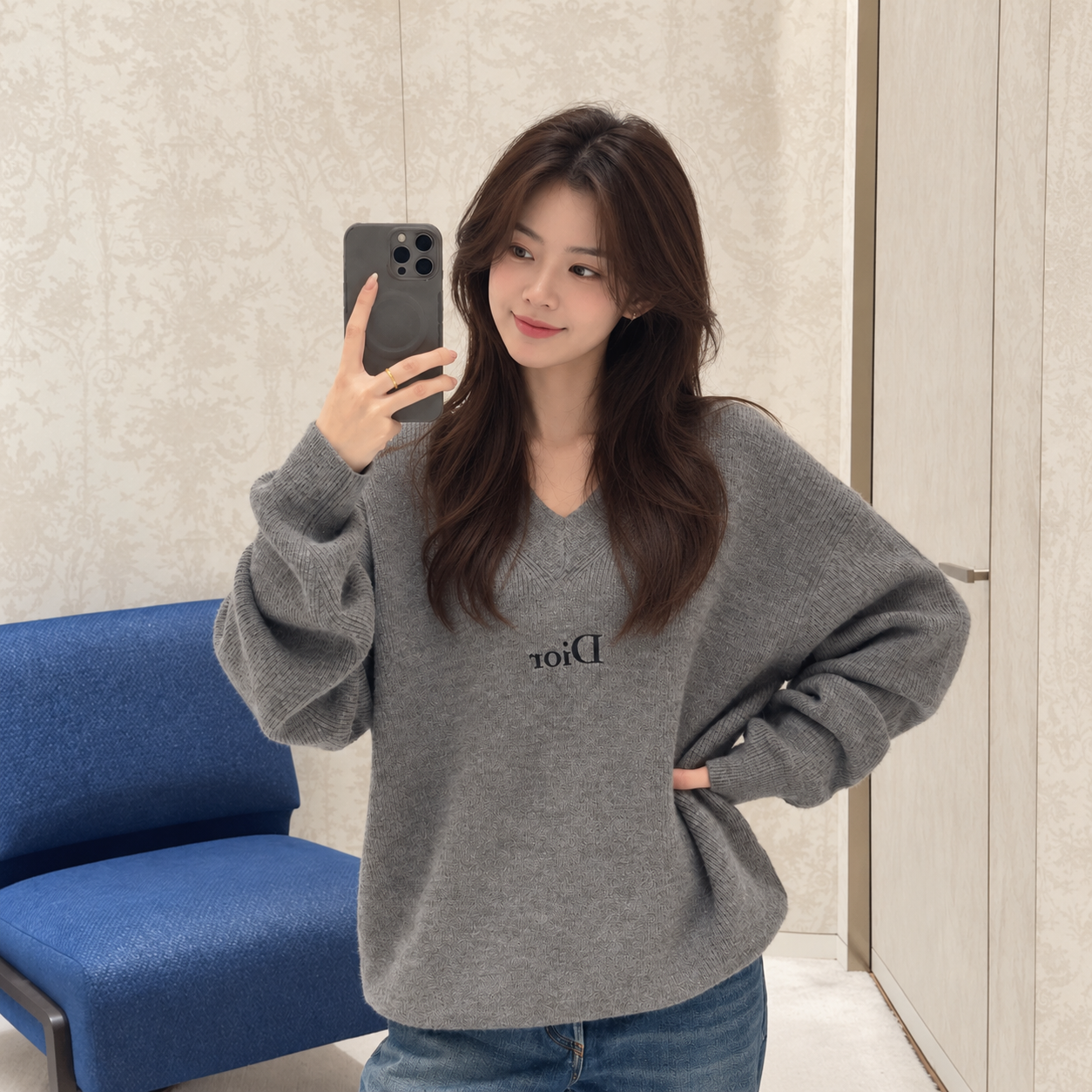 [DIOR] 디올 V넥 로고 니트 스웨터