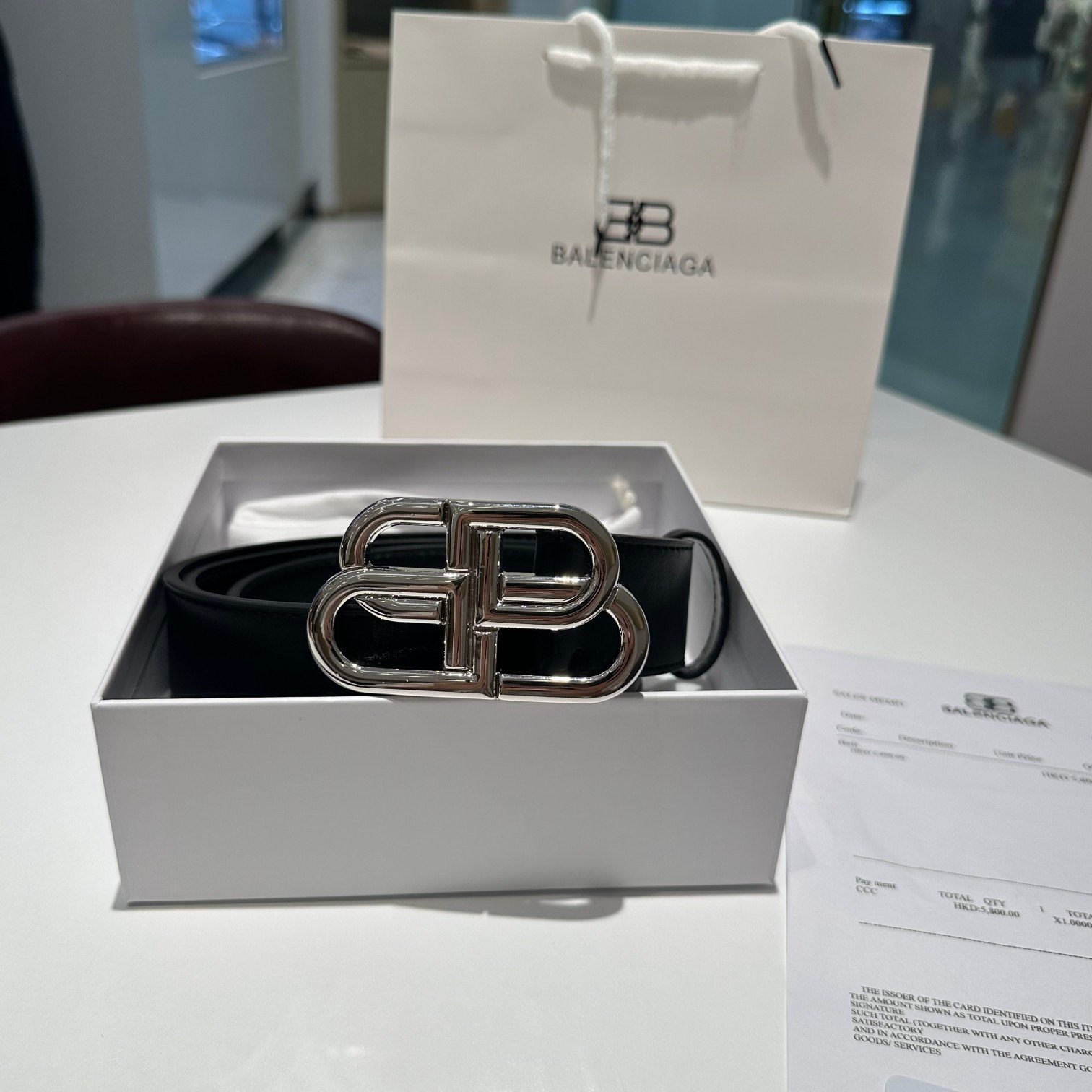 발렌시*가 BB 로고 버클 레더 벨트