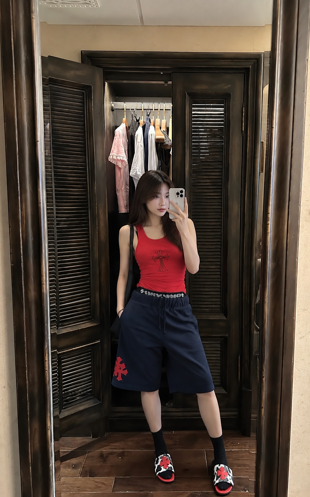 [CHROME HEARTS] 크롬하츠 레드 크로스 패치 스웨트 쇼츠