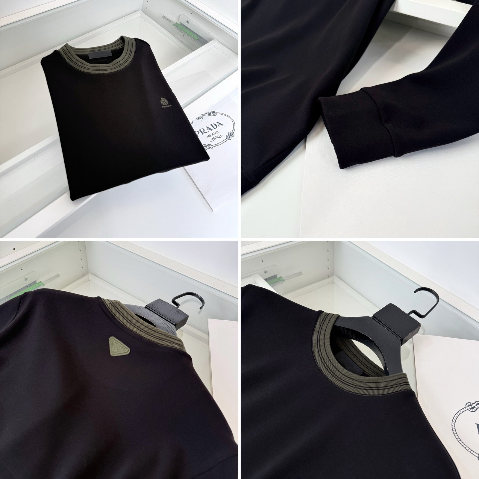 [PRADA] 프라다 배색 넥 로고 자수 니트