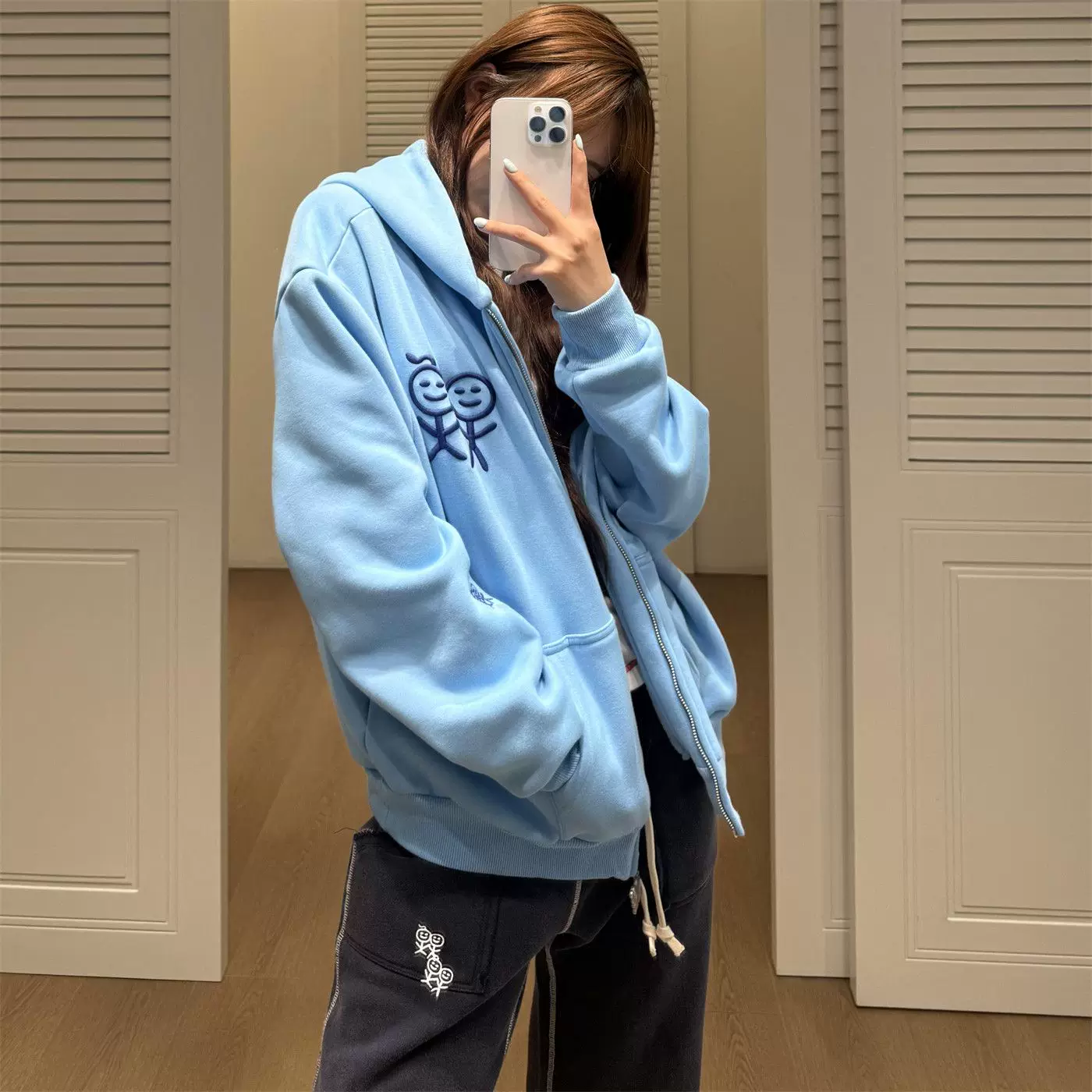[Urban Sophistication] 어반 소피스티케이션 스틱맨 자수 후드 집업