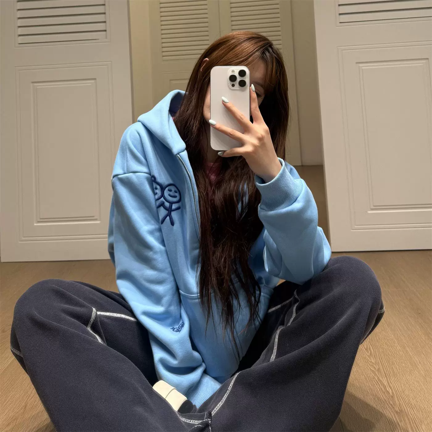[Urban Sophistication] 어반 소피스티케이션 스틱맨 자수 후드 집업