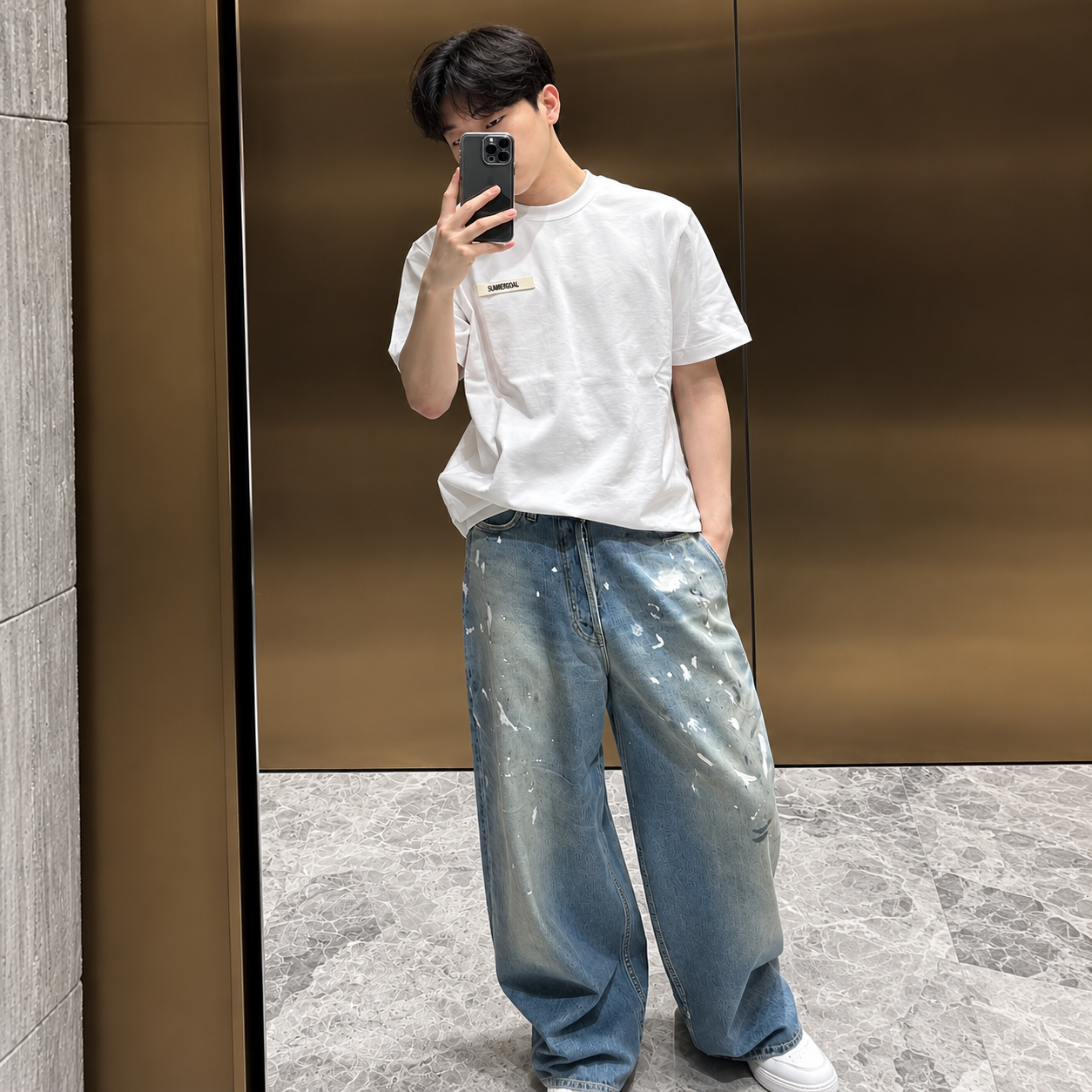 [ACNE STUDIOS] 아크네 스튜디오 페인트 스플래터 와이드 데님 팬츠