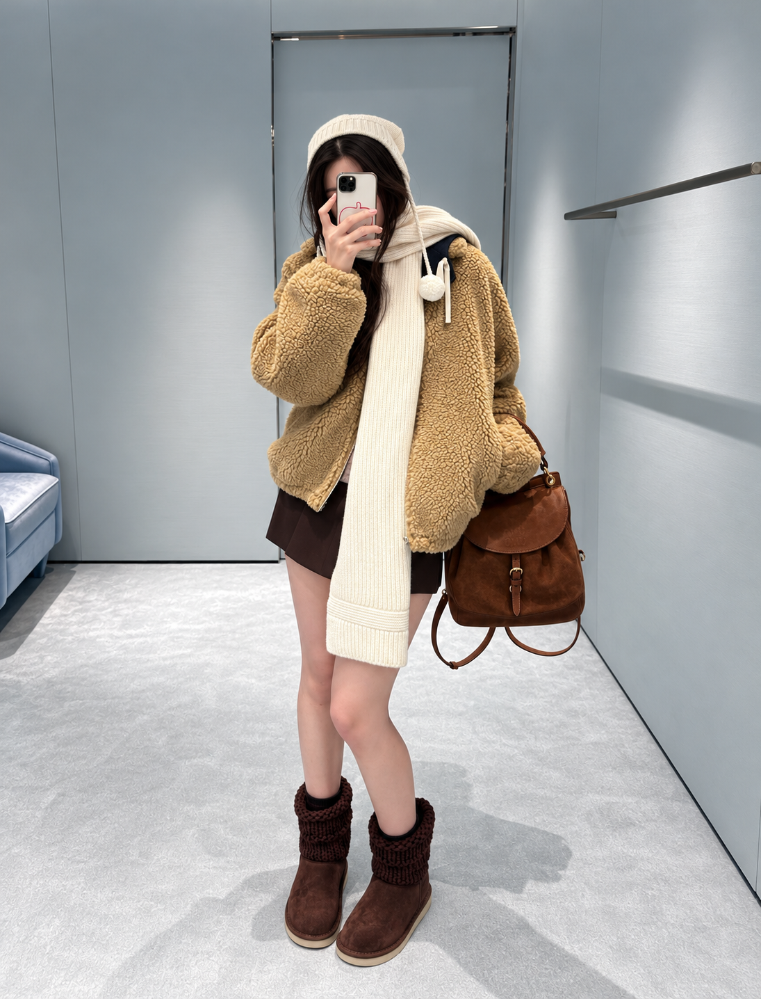[MIU MIU] 미우미우 배색 후드 테디 플리스 점퍼
