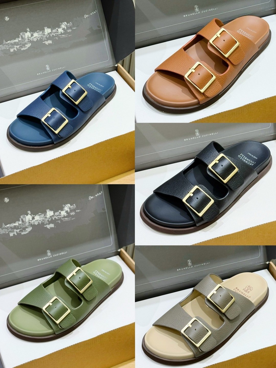 [BRUNELLO CUCINELLI] 브루넬로 쿠치넬리 더블 버클 레더 슬라이드