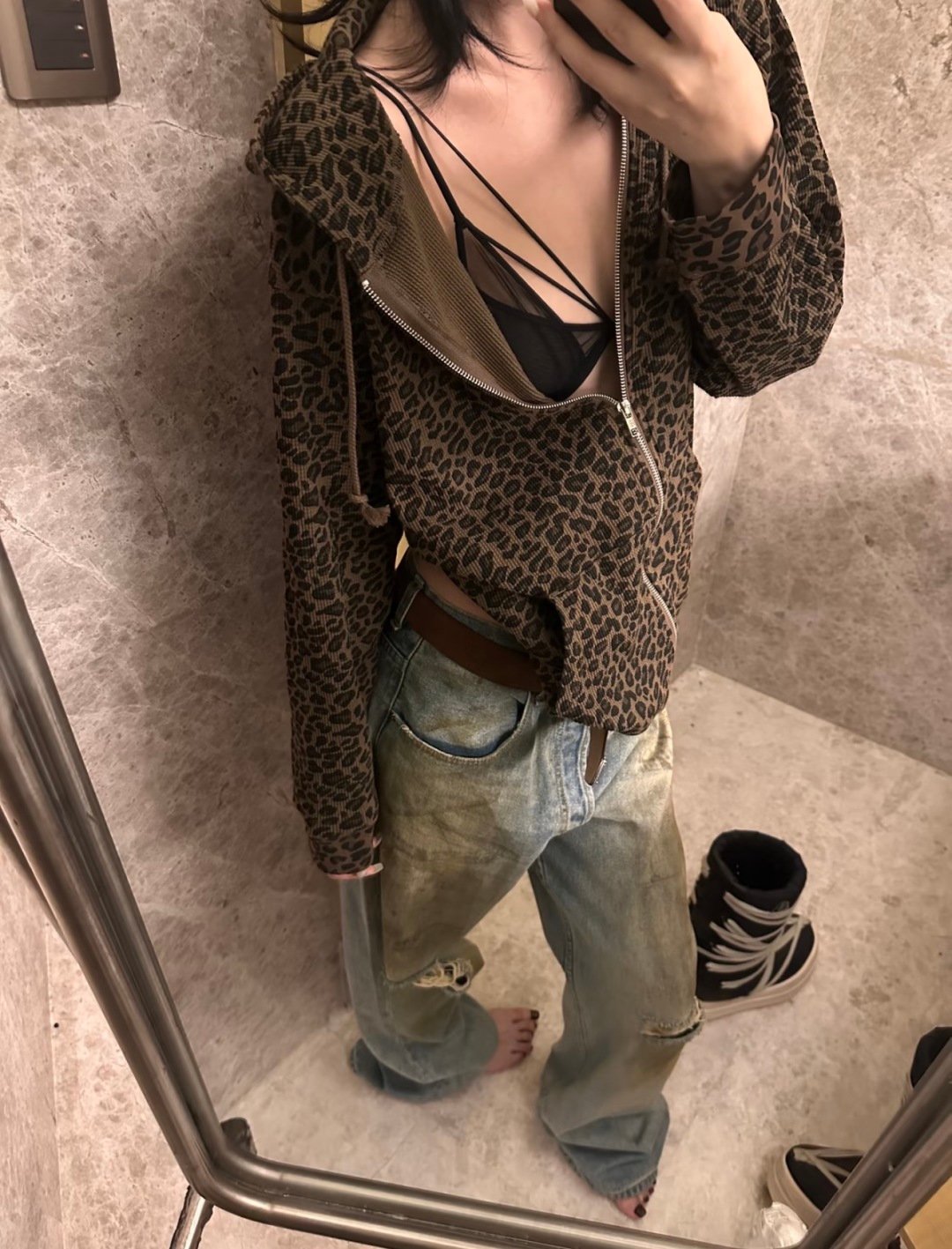 [SUPREME] 슈프림 레오파드 와플 후드 집업