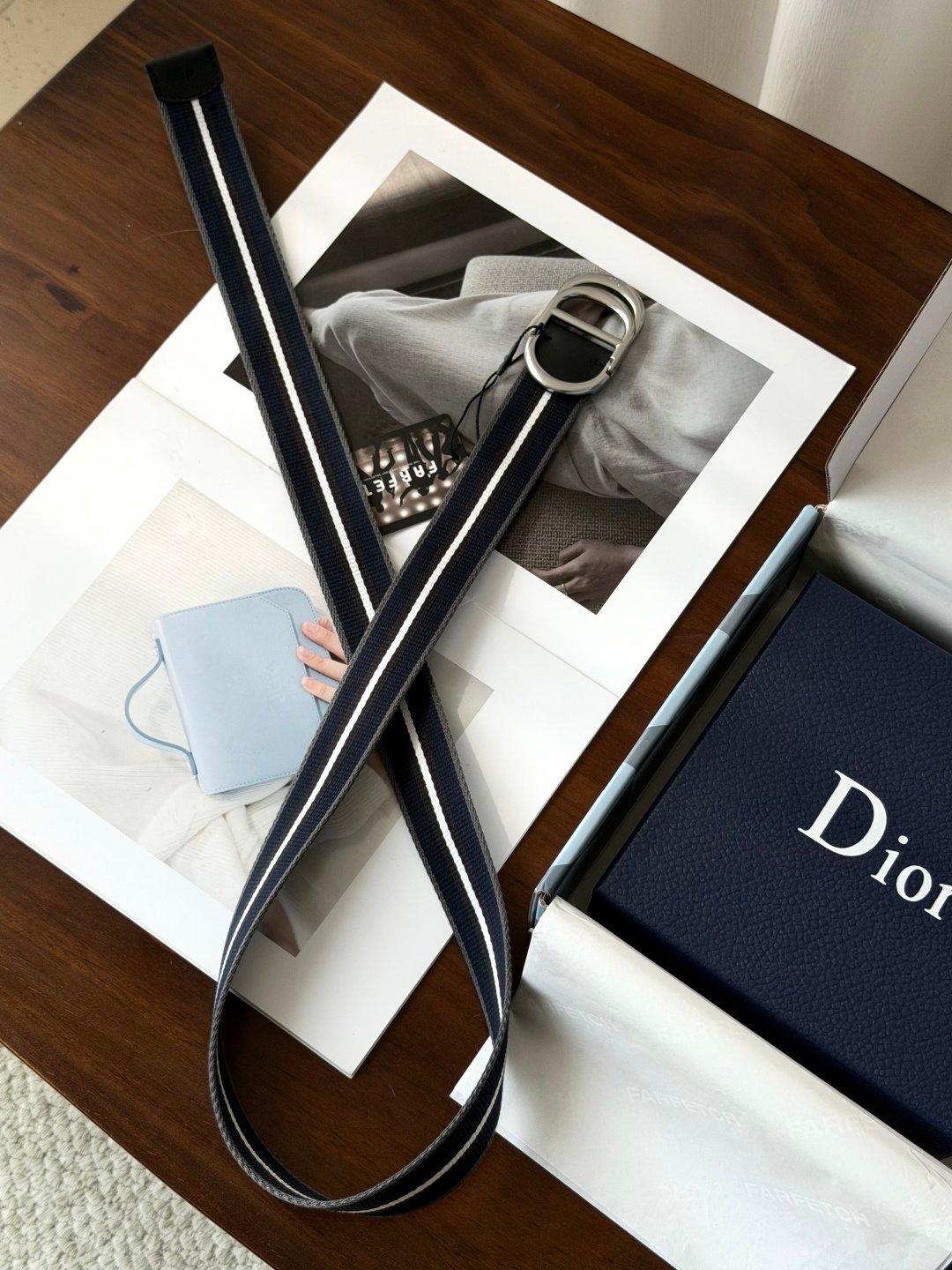 [DIOR] 디올 CD Icon 스트라이프 캔버스 벨트