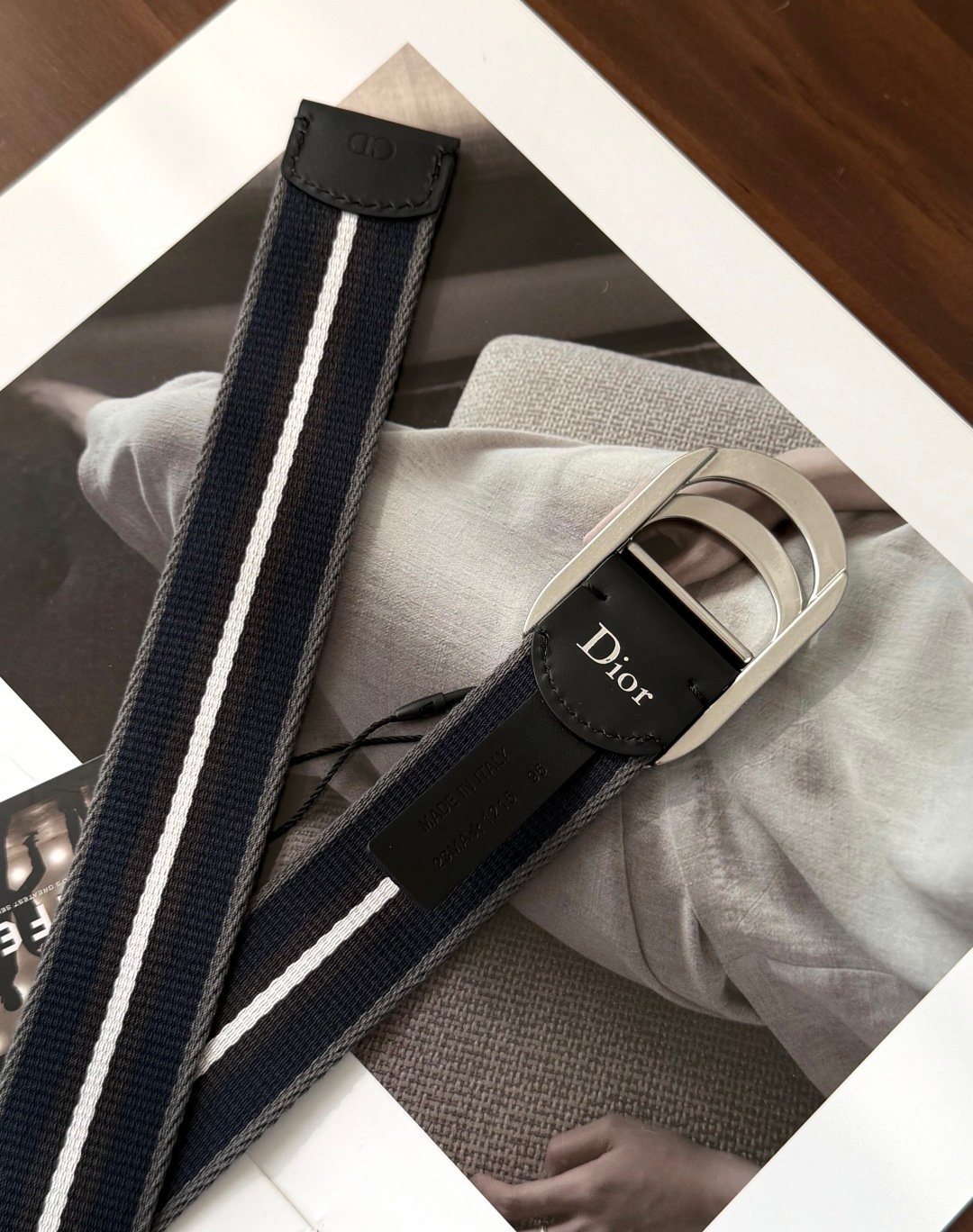 [DIOR] 디올 CD Icon 스트라이프 캔버스 벨트