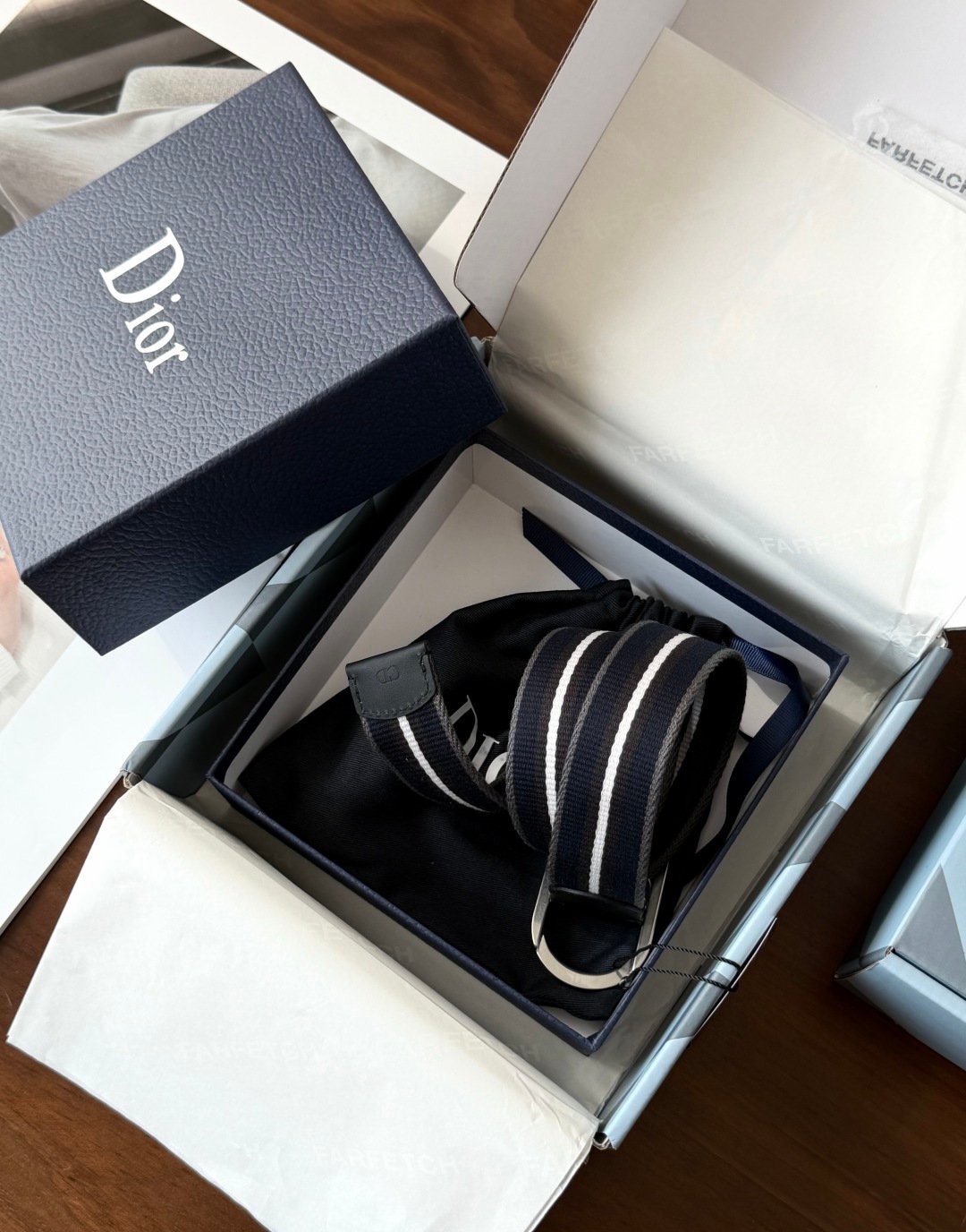 [DIOR] 디올 CD Icon 스트라이프 캔버스 벨트