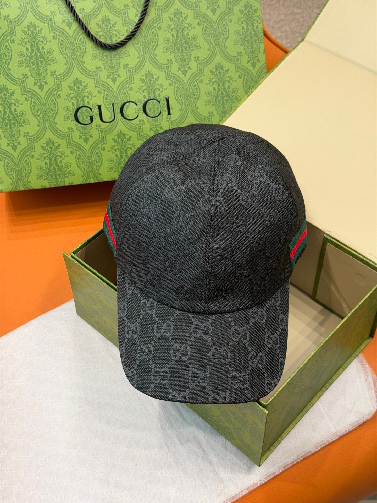 [GUCCI] 구찌 GG 자카드 웹 스트라이프 볼캡
