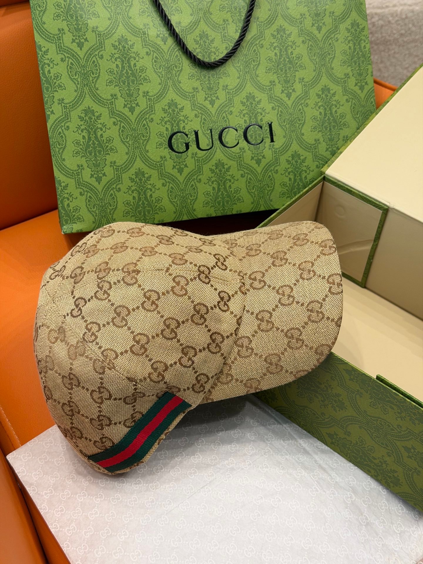 [GUCCI] 구찌 GG 자카드 웹 스트라이프 볼캡