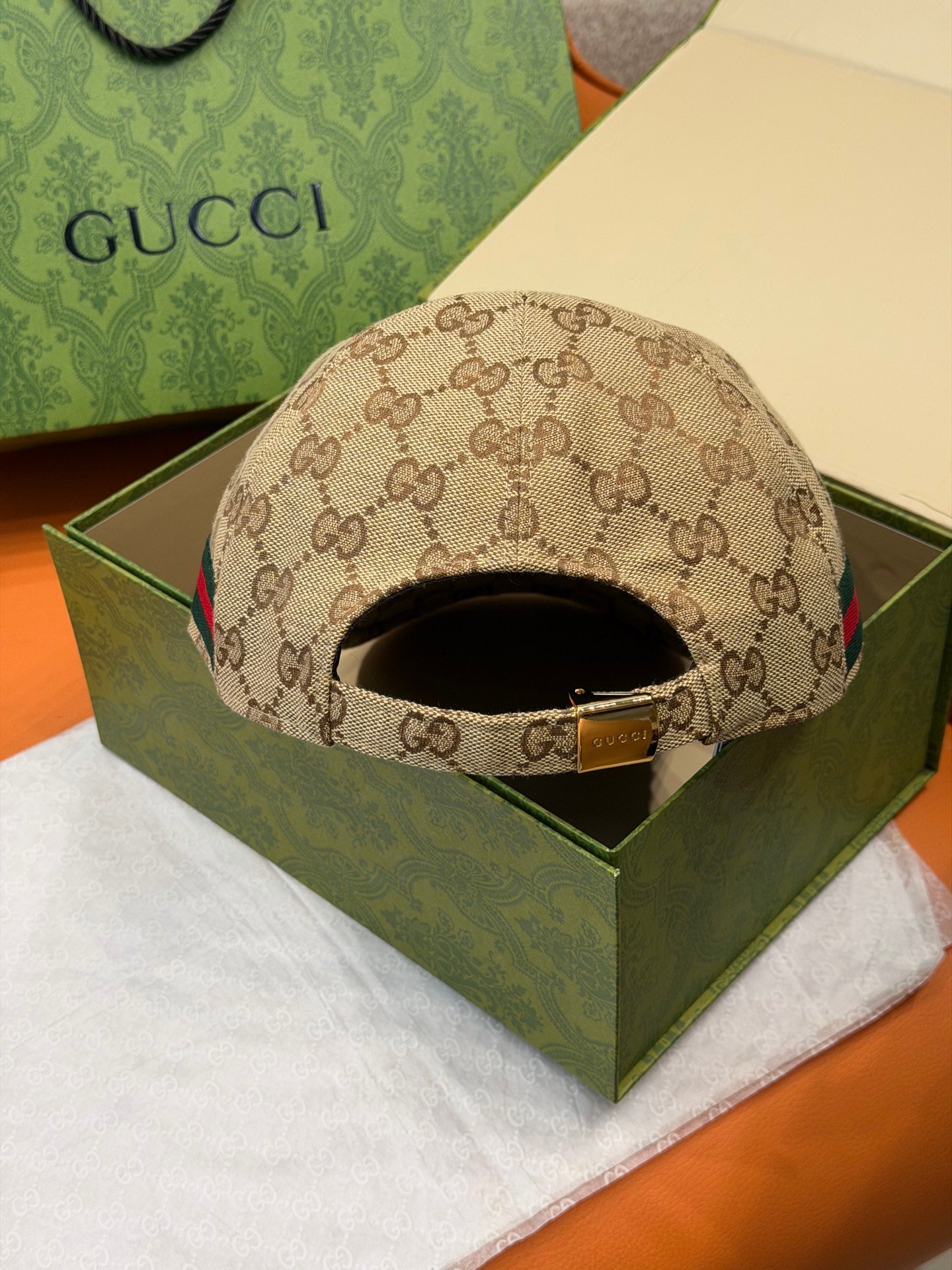 [GUCCI] 구찌 GG 자카드 웹 스트라이프 볼캡