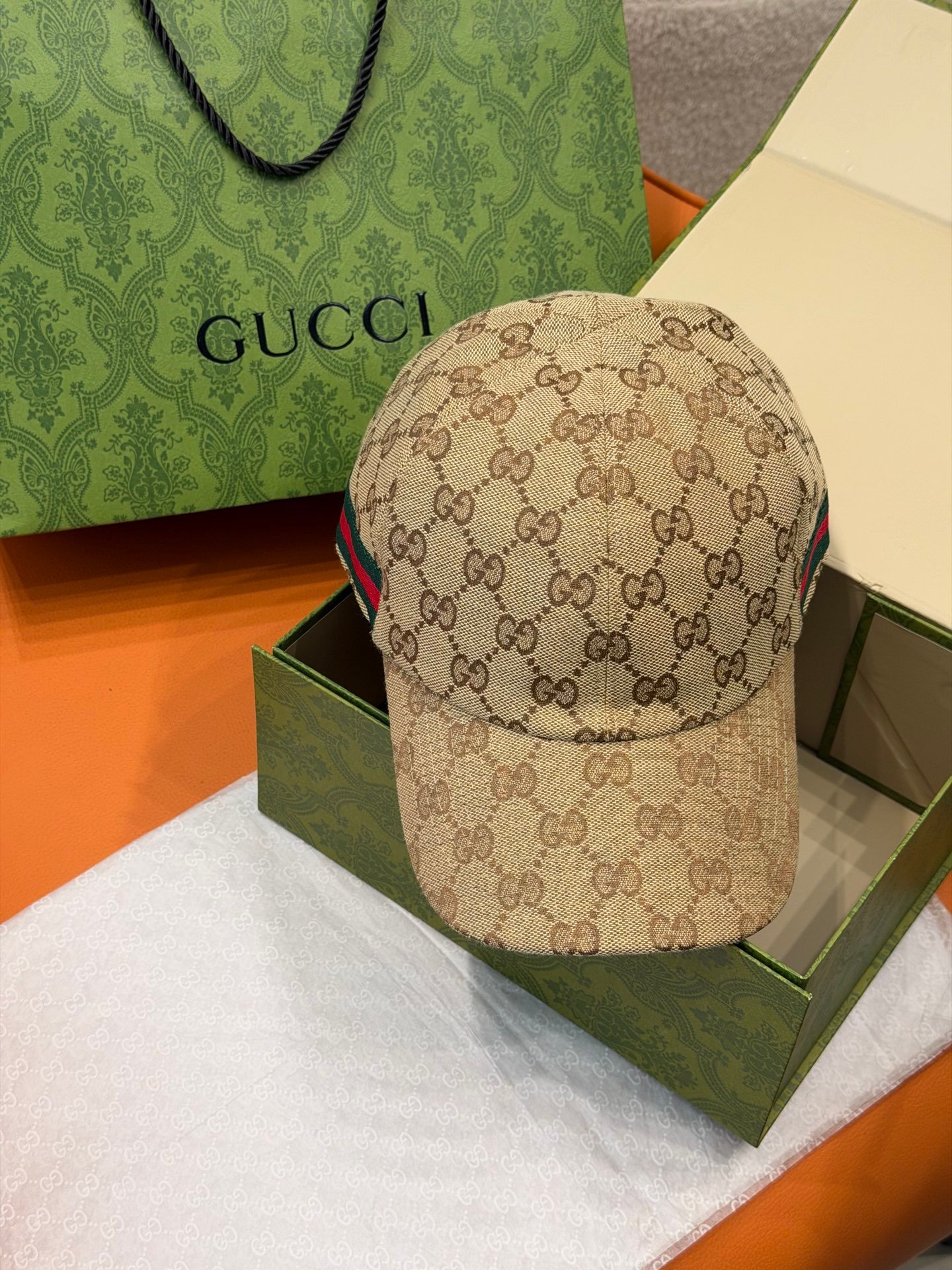 [GUCCI] 구찌 GG 자카드 웹 스트라이프 볼캡