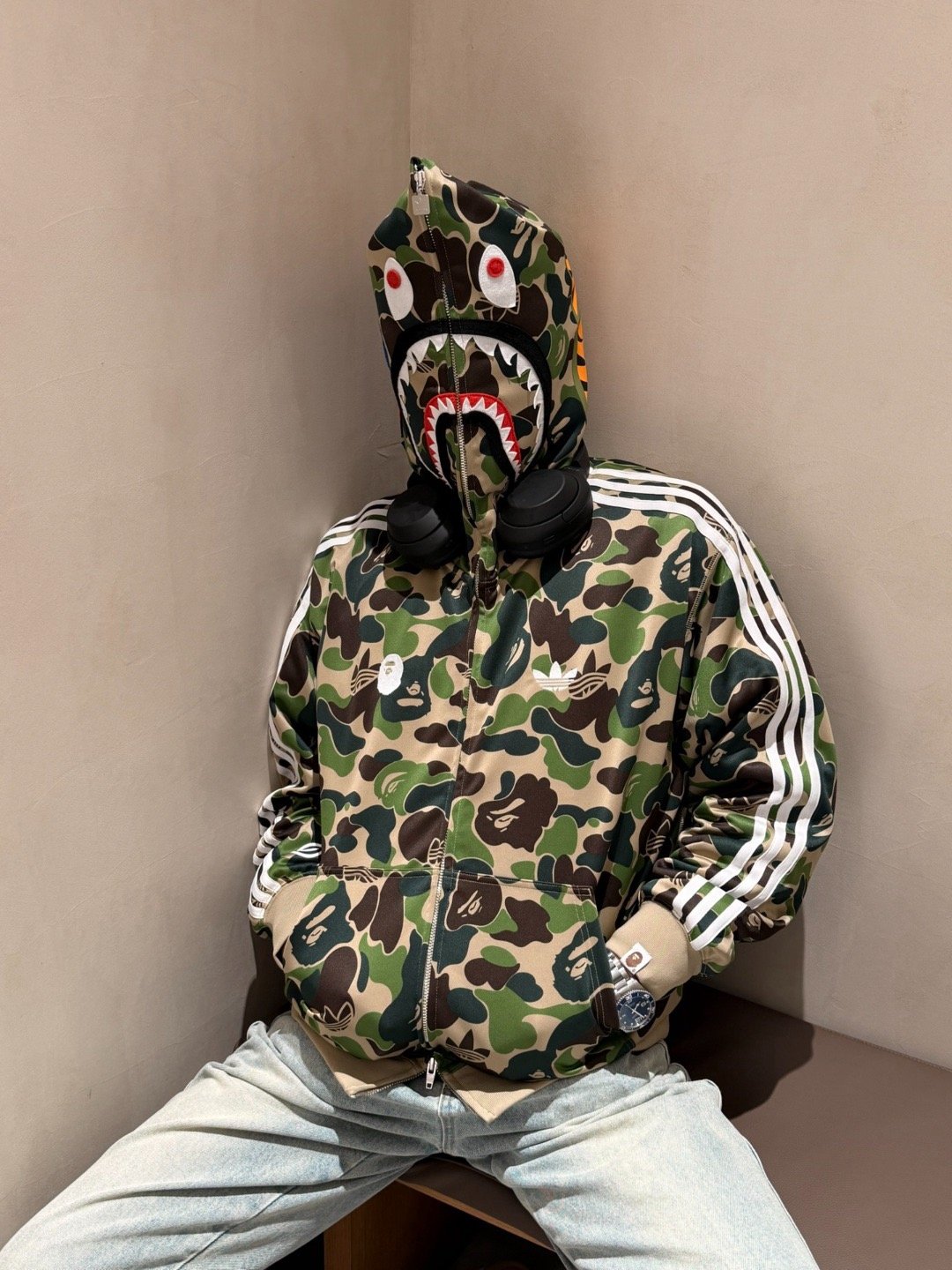 [BAPE × ADIDAS] 베이프 × 아디다스 카모 샤크 풀집 후드 재킷