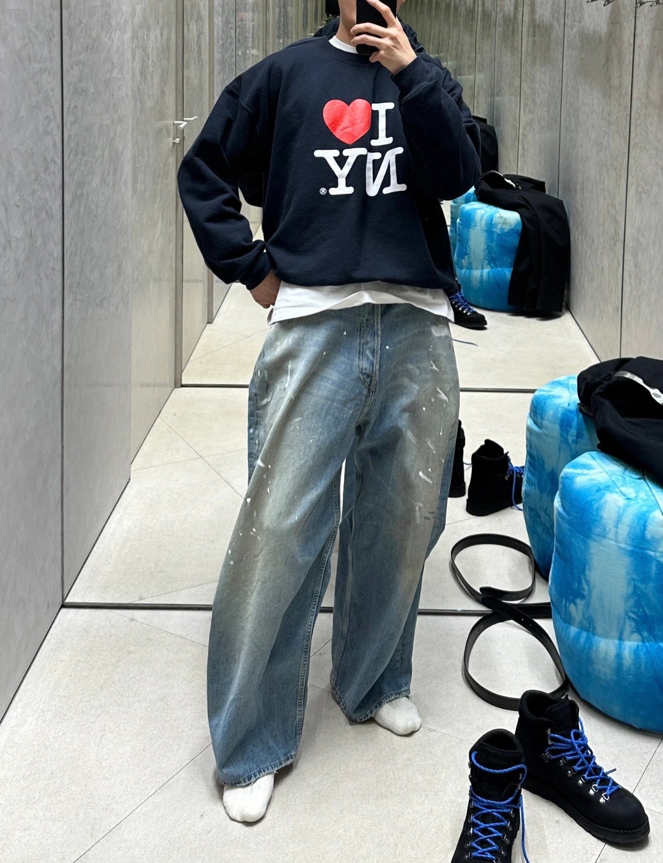 [ACNE STUDIOS] 아크네 스튜디오 페인트 스플래터 와이드 데님 팬츠