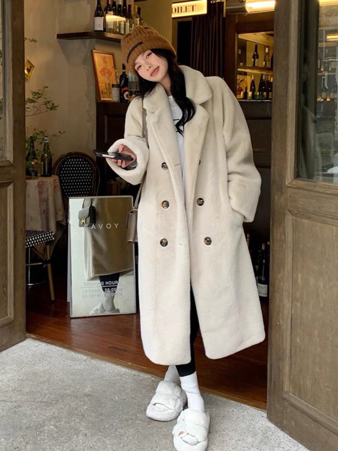 막스마라 롱 퍼 코트