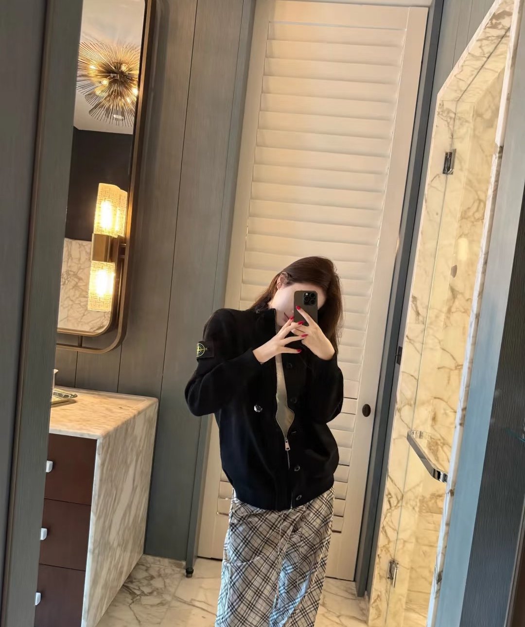 ST 나침반 패치 하프넥 울 니트 가디건