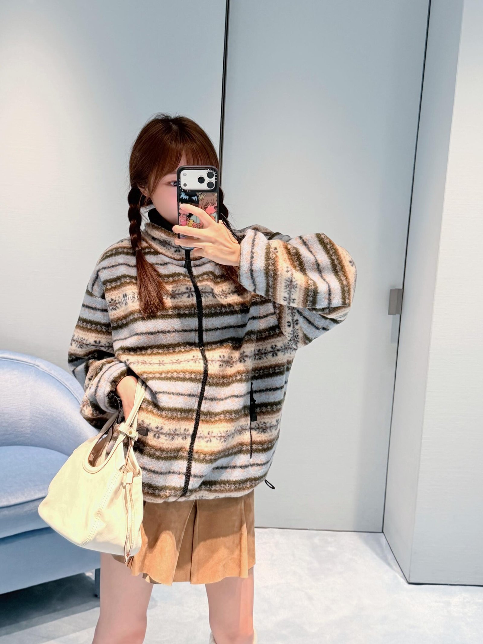 미우미우 페어아일 자카드 플리스 집업 자켓