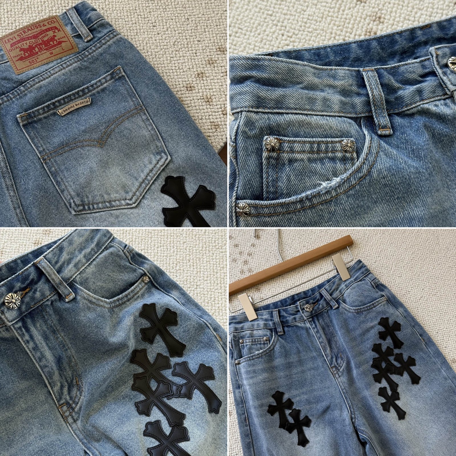 [CHROME HEARTS] 크롬하츠 크로스 패치 워시드 데님 팬츠